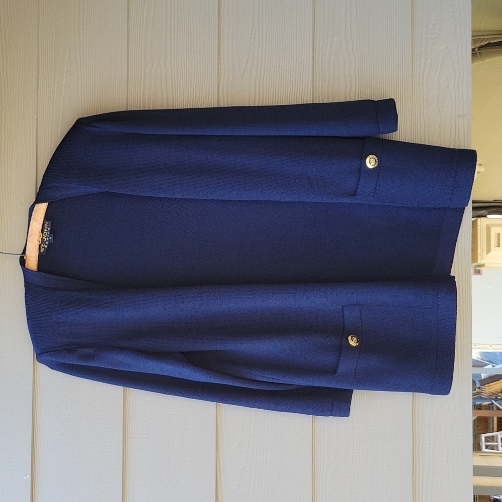St. John Santana Navy Blue Knit Open Front Cardigan Sweater Size M